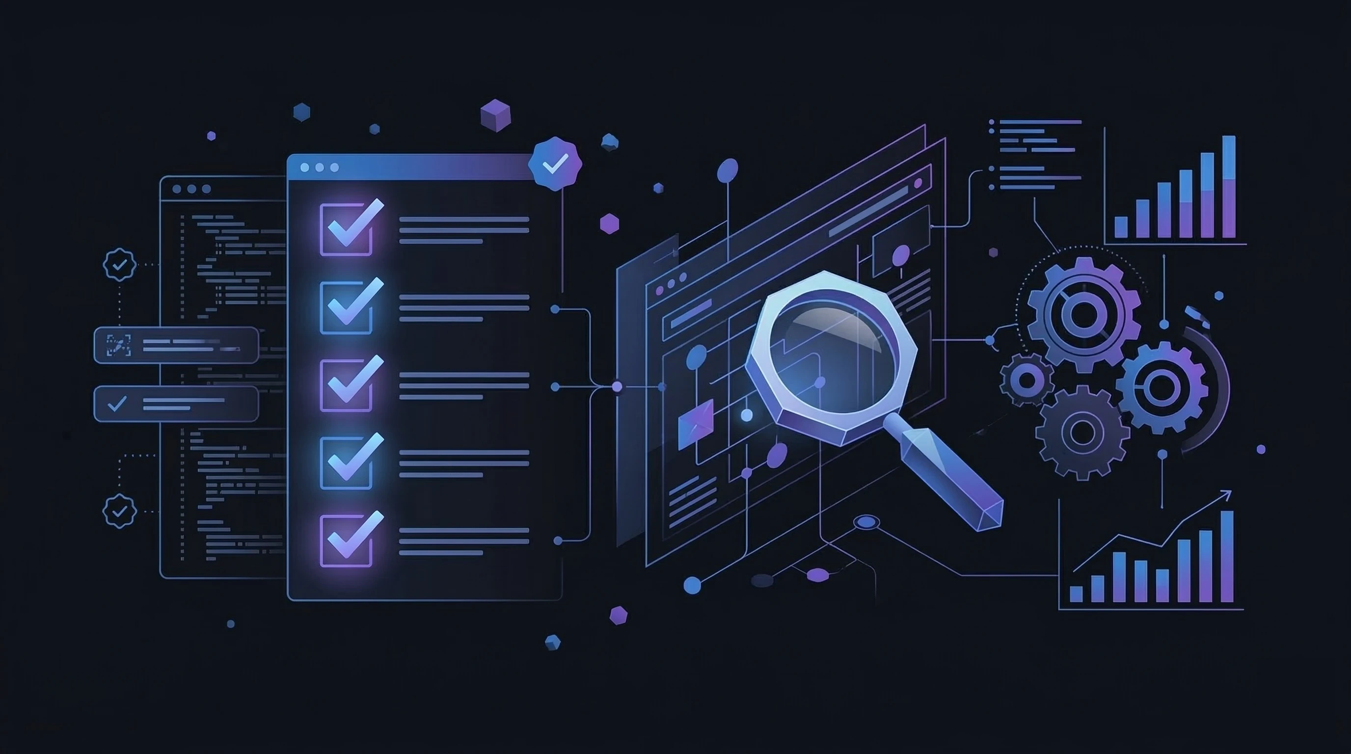 Checklist digital com 20 itens verificados e sinais de aprovação