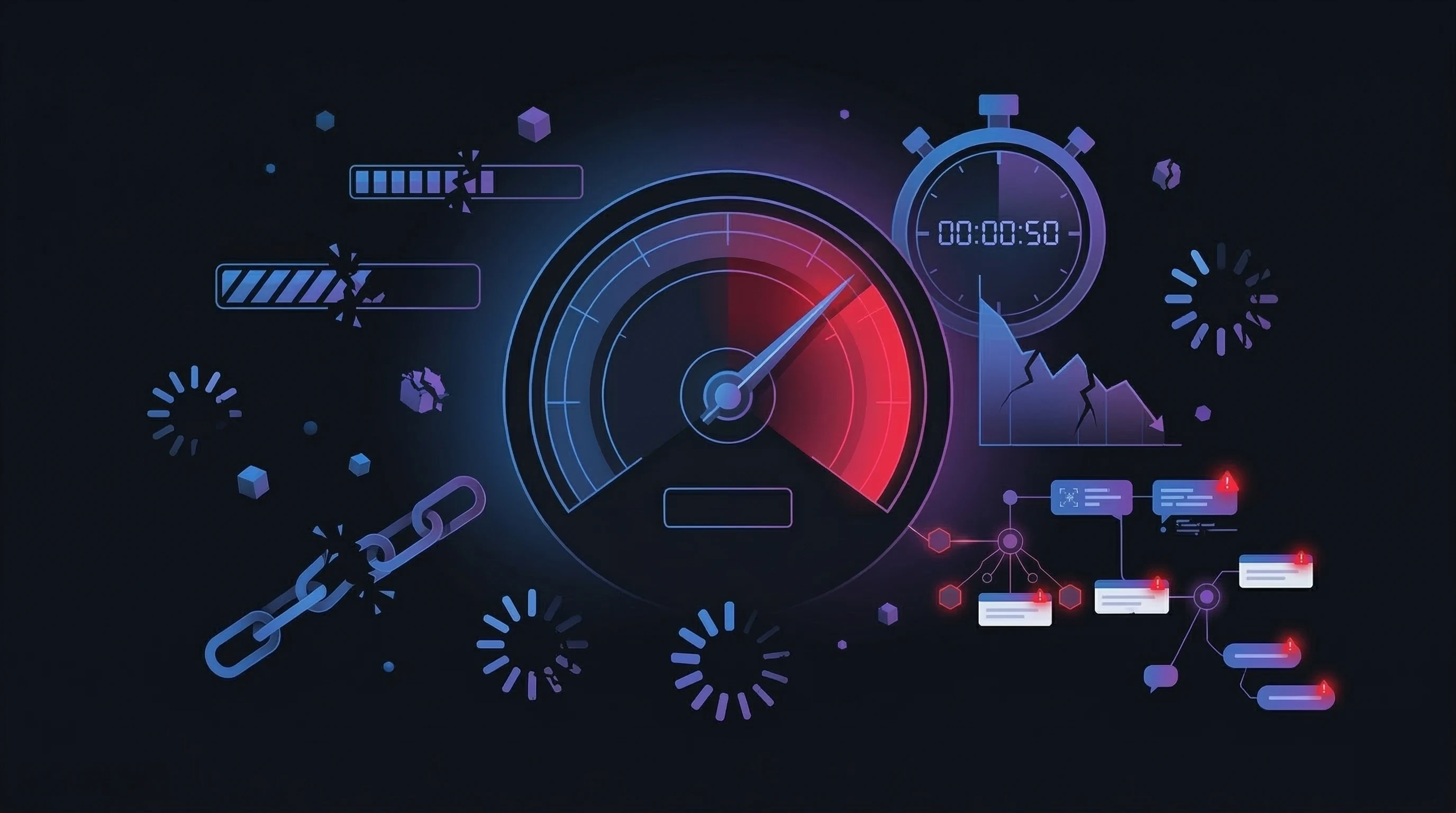 Velocímetro digital na zona vermelha representando site lento com vendas caindo