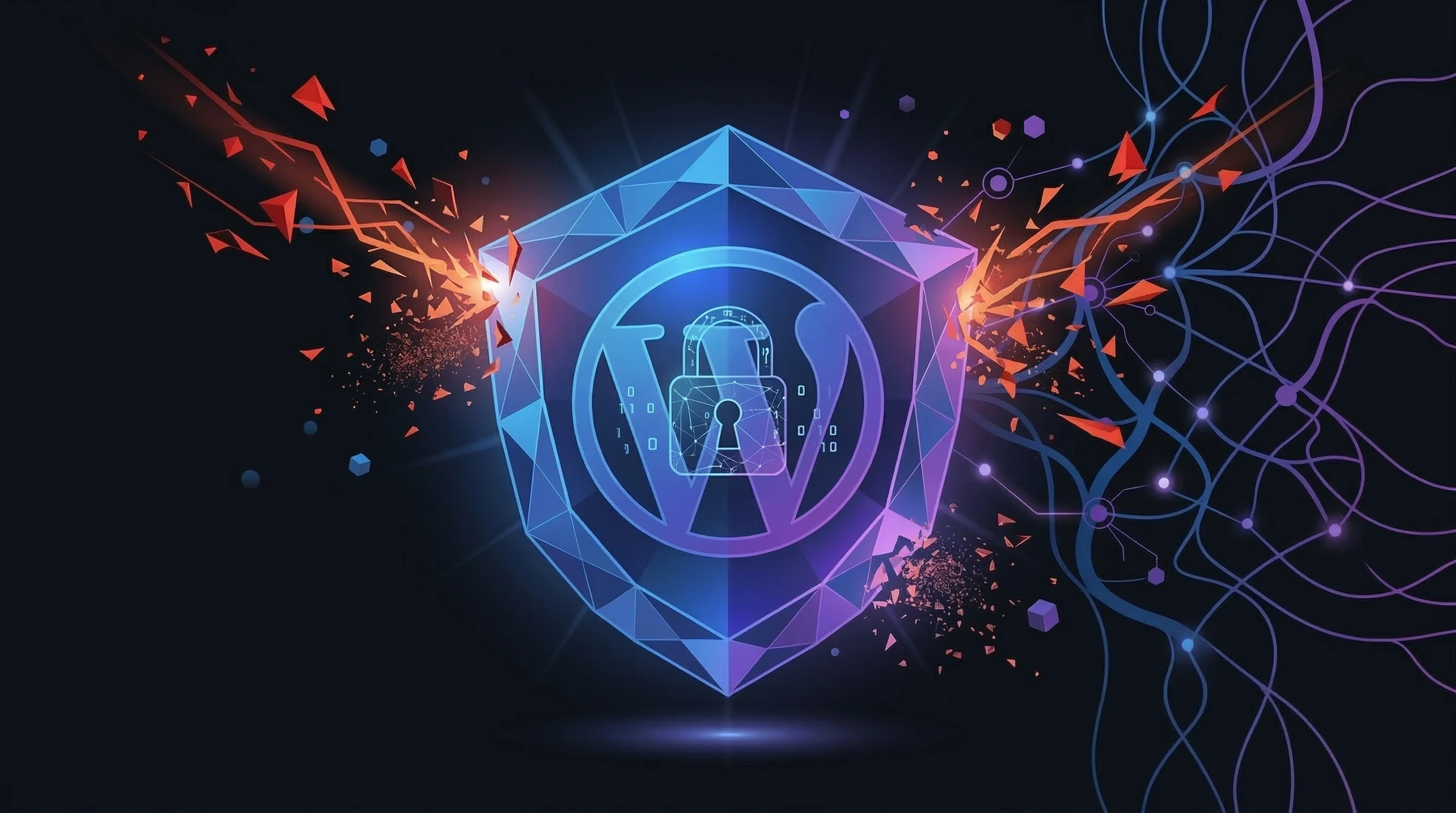 Escudo digital com cadeado protegendo estrutura de site WordPress
