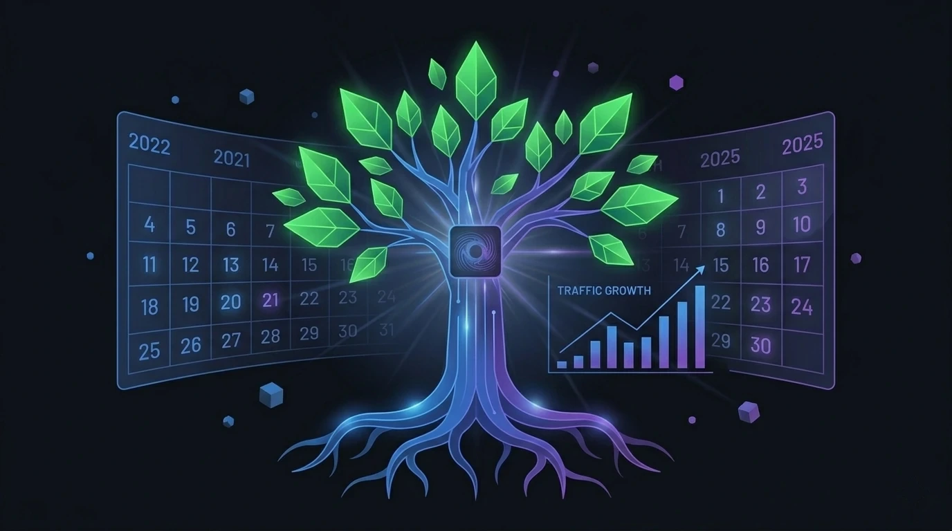 Árvore digital perene crescendo com gráfico de tráfego ascendente ao fundo