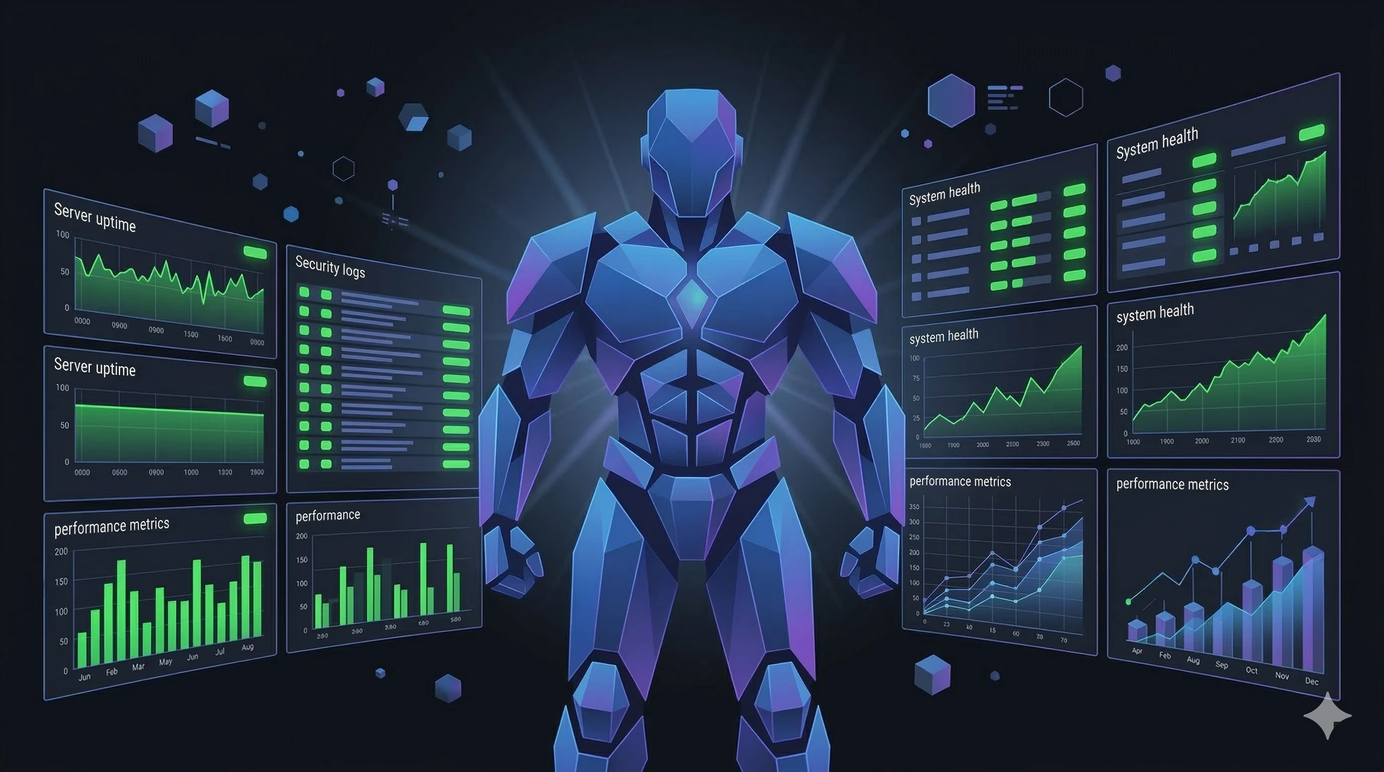 Profissional técnico monitorando painel de controle com múltiplas telas de dados