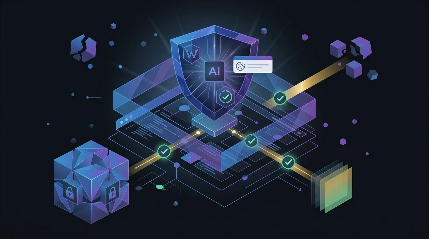 Escudo com símbolo de lei protegendo dados digitais do usuário