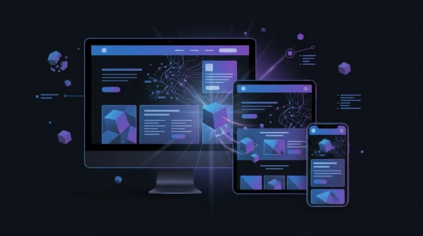 Design de site se adaptando harmoniosamente entre desktop, tablet e smartphone