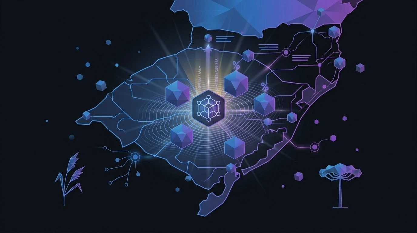 Mapa estilizado da região do Vale do Sinos com conexões digitais entre cidades