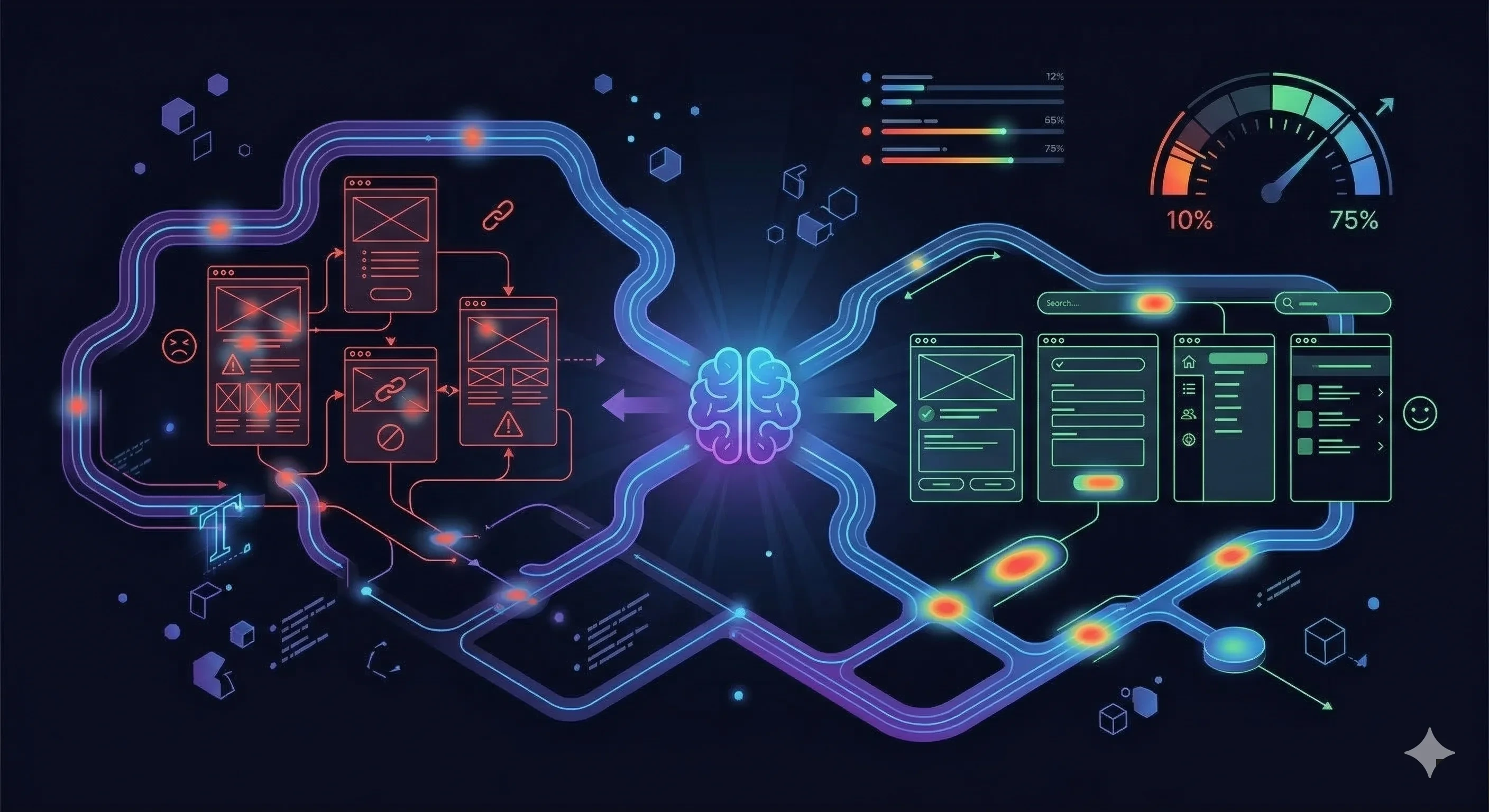 Interface digital sendo testada por usuário com fluxo de navegação mapeado