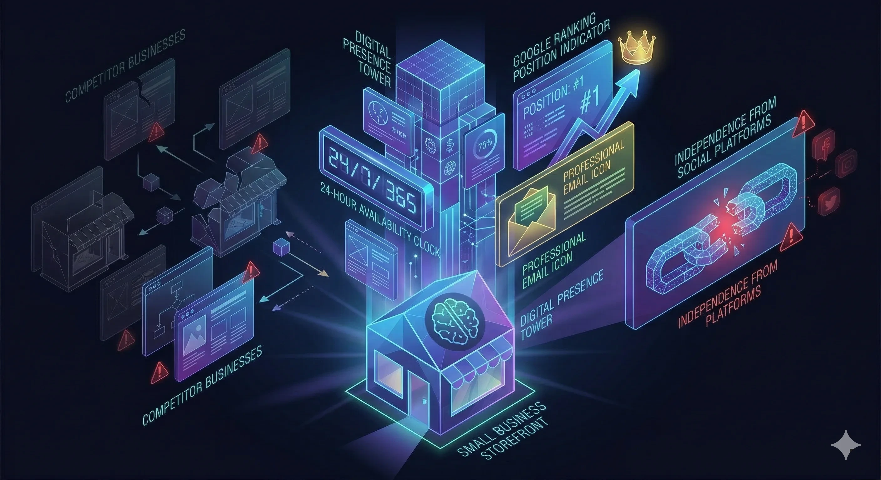 Pequena empresa com site próprio se destacando frente a concorrentes sem presença digital