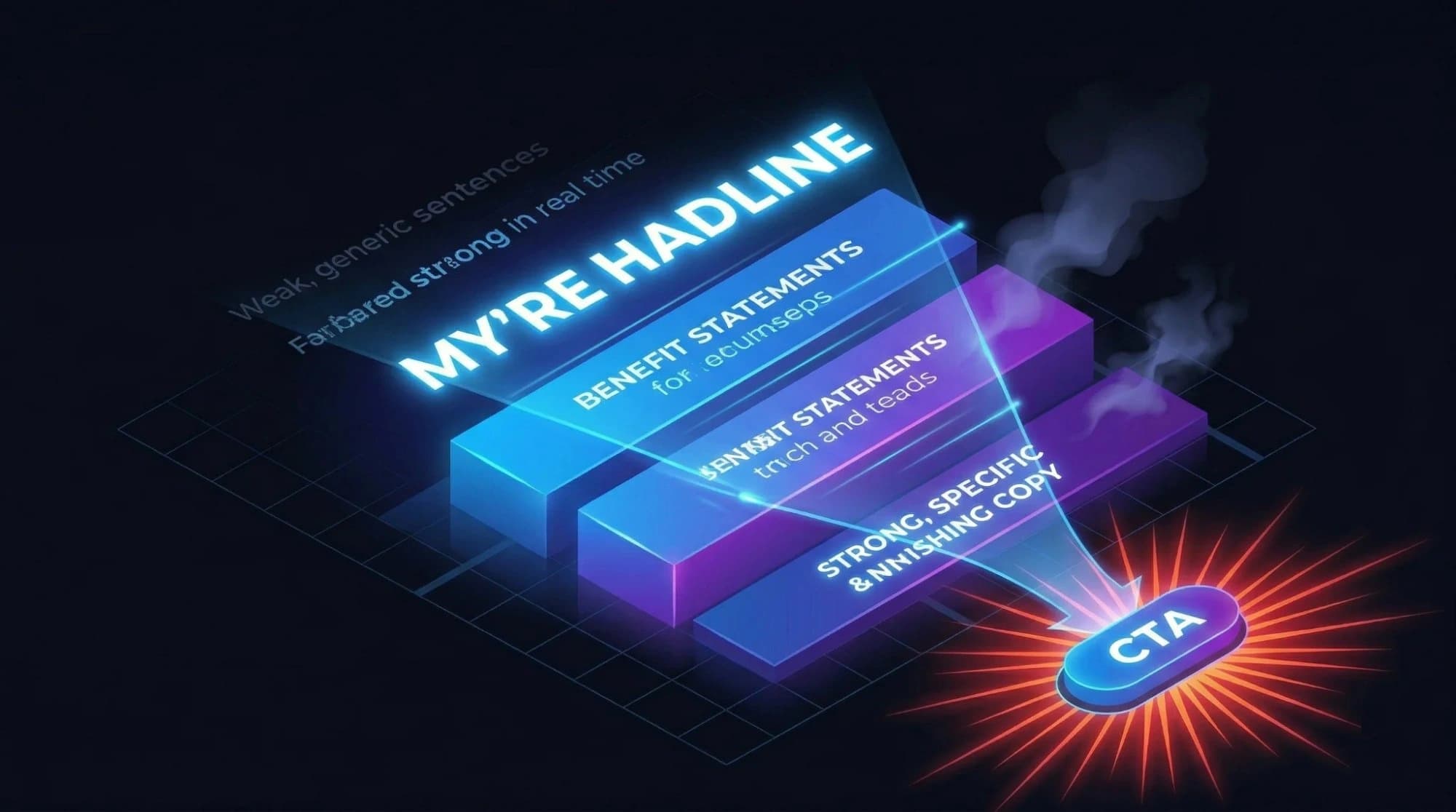 Cursor piscando sobre texto persuasivo de headline em tela de site profissional